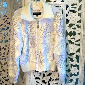 Rare Designer Rocawear Embroidered Streetstyle White Bomber Jacket - Zip-Up Coat